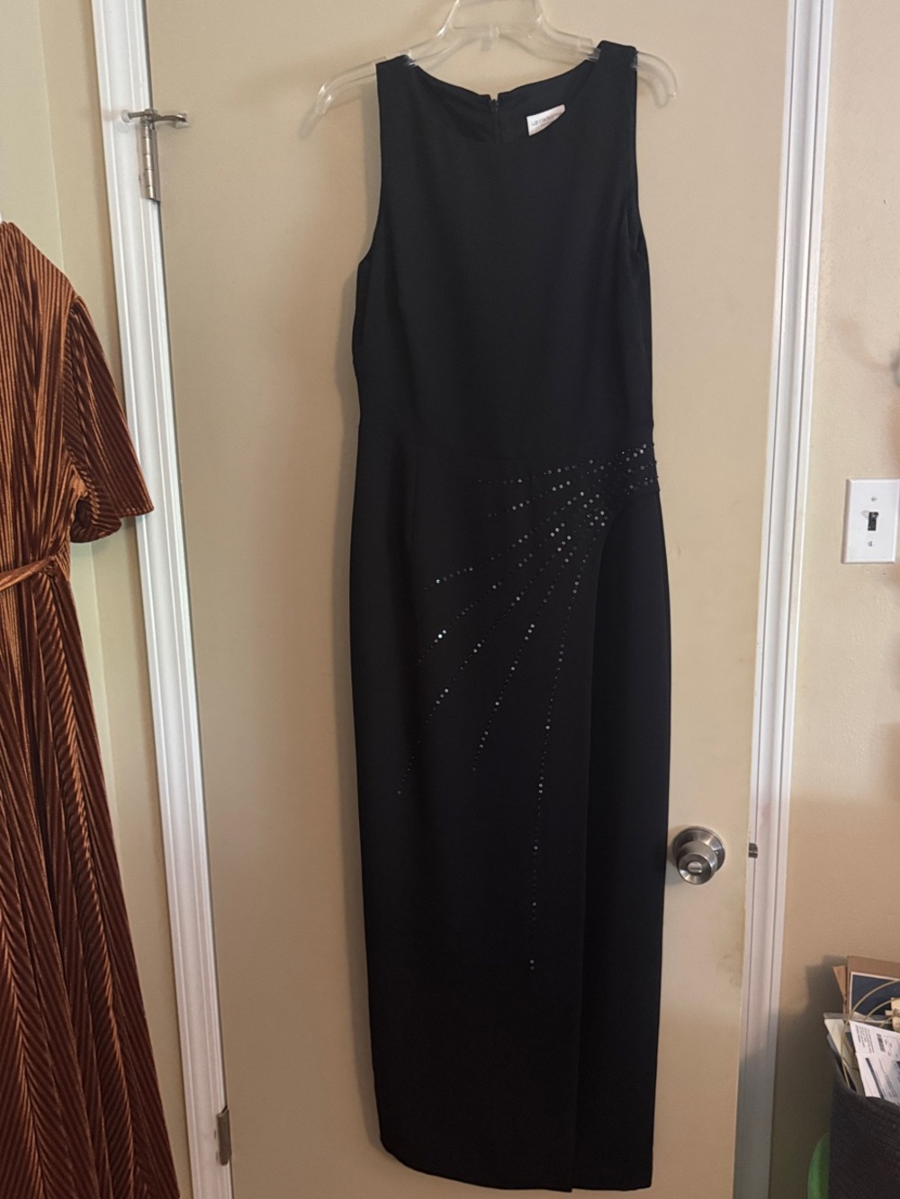 Liz Claiborne Black Sleeveless Maxi Dress with Beaded Detail cocktail wedding fo